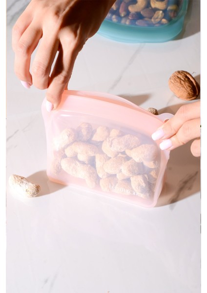 Sheer Hava Sızdırmaz Kilitli Silikon Saklama Torbası 300 ml | Pembe