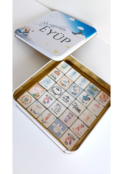 Kişiye Özel Çikolata Kutusu 50’li – Hoş Geldin Bebek, Doğum Günü ve Sünnet Hediyelik metal kutu fırsatları