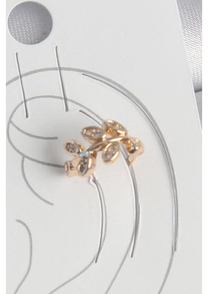 Pirinç Gold Renk Zirkon Taşlı Yaprak Model Kadın Kıkırdak Küpe