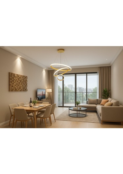 LED Avize Halka Eskitme Boya Renk 3 Renk Işık kumandalı