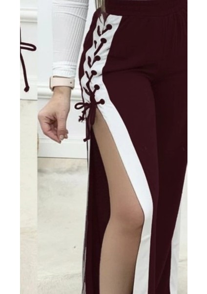 Mdb Kadın Yüksek Bel Yandan Çapraz Bağcıklı Yırtmaçlı Viskon Iki Iplik Pantolon fiyatları