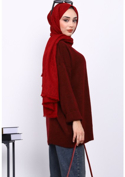 Bordo Dik Yaka Oversize Triko Kazak fırsatları