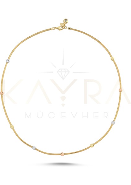 Dorika Üç Renkli Tek Sıra Altın Kolye AKZ09 indirimleri