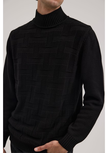 Siyah Slim Fit Yarım Balıkçı Yaka Erkek Triko modelleri