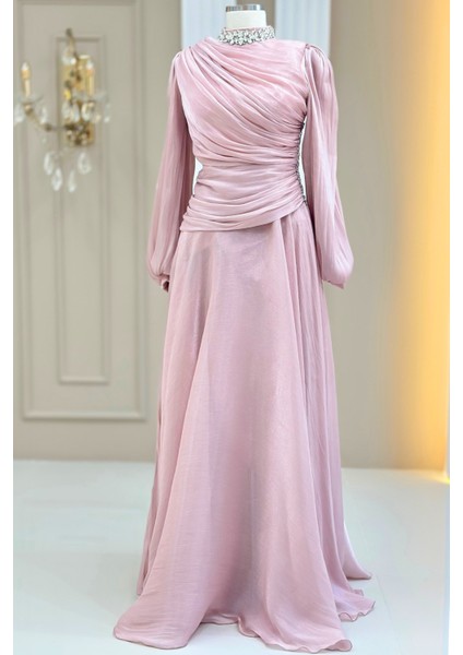 Nergis Abiye Elbise Pudra