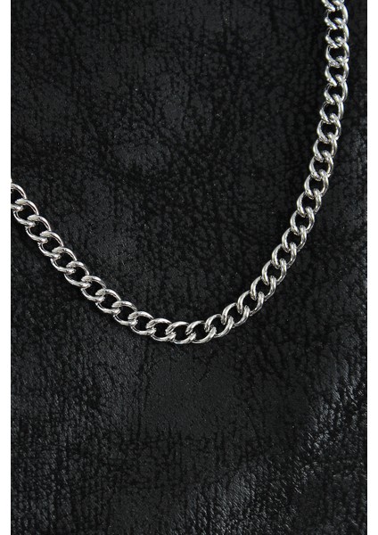 316L Çelik Klasik Oval Zincir Model Gümüş Renk Erkek Kolye