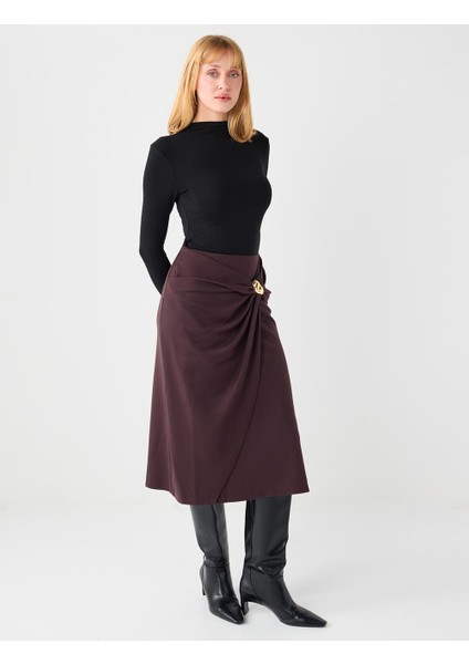 Acı Kahve Normal Bel Aksesuar Detaylı Örme Midi Etek modelleri