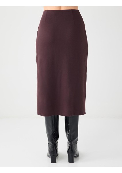 Acı Kahve Normal Bel Aksesuar Detaylı Örme Midi Etek indirimleri