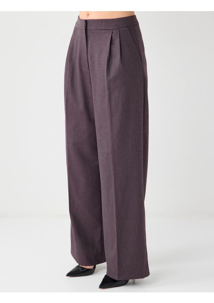 Mürdüm Bol Paça Rahat Kesim Yüksek Bel Dokuma Pantolon fırsatları