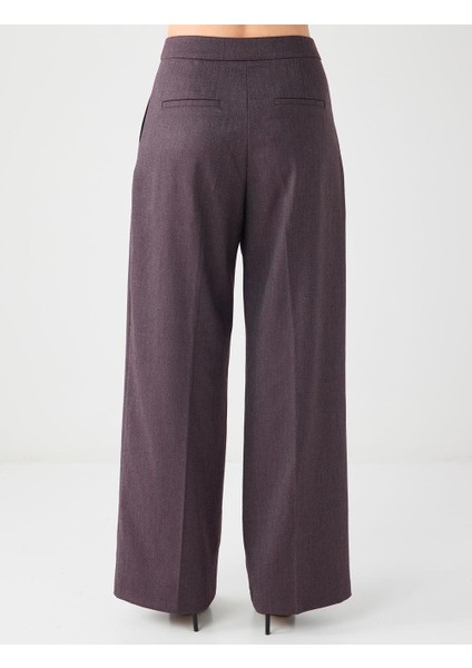 Mürdüm Bol Paça Rahat Kesim Yüksek Bel Dokuma Pantolon indirimleri