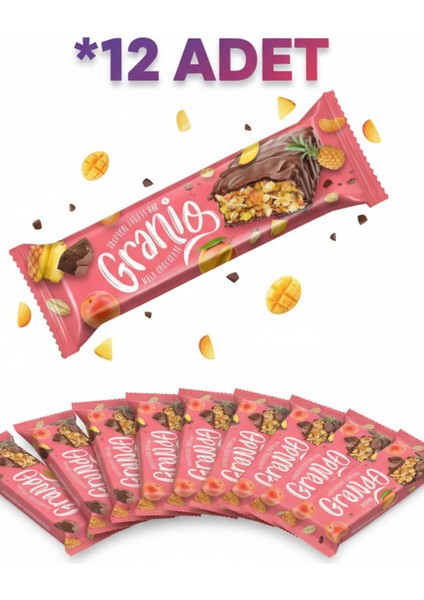 Granıo Sutlu Çikolata Kaplamalı Yulaf Ezmeli Tropikal Meyveli Bar 40 gr x 12 Adet