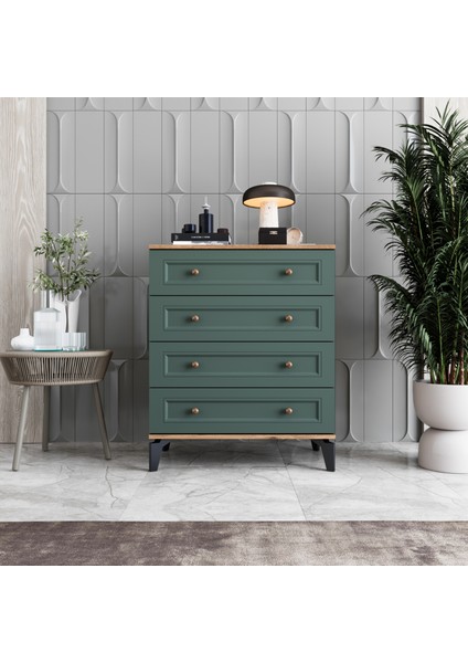 Loren 4 Çekmeceli Şifonyer Tamamı Mdf (Yeşil)