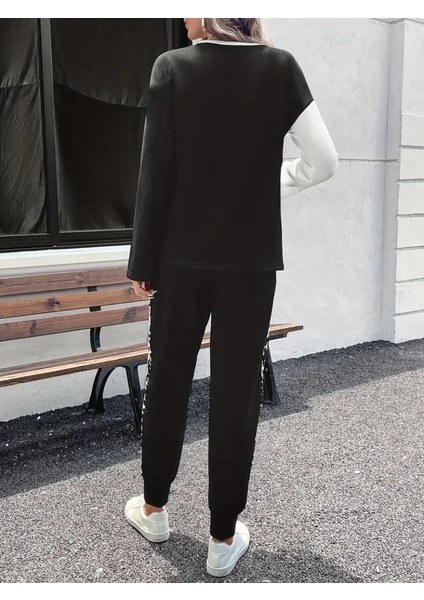 Mdb Kadın Uzun Kollu Bisiklet Yaka Çift Renkli Viskon Iki Iplik Bluz ve Pantolon Ikili Takım fırsatları