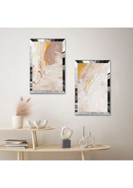 Gümüş Aynalı Pleksi Çerçeveli Krem Rengi Dekoratif Ikili Mdf Tablo Seti fiyatları