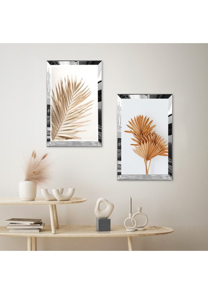 Gümüş Aynalı Pleksi Çerçeveli Modern Turuncu Çiçekler Ikili Mdf Tablo Seti fiyatları