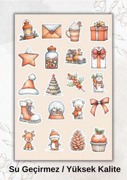 Turuncu Temalı Yeni Yıl Sticker Ajanda Bullet Journal YRM082