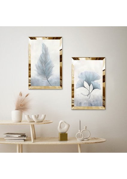 Gold Aynalı Pleksi Çerçeveli Beyaz Arka Planlı Beyaz Çiçekler Dekoratif Ikili Mdf Tablo Seti fiyatları