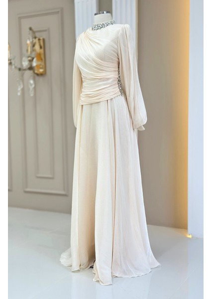 Nergis Abiye Elbise Krem modelleri