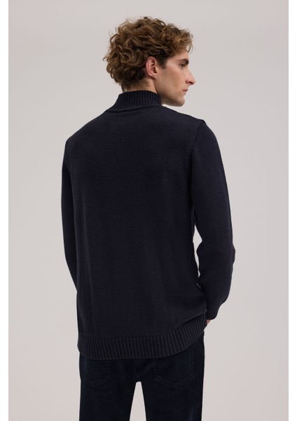 Lacivert Slim Fit Yarım Balıkçı Yaka Erkek Triko