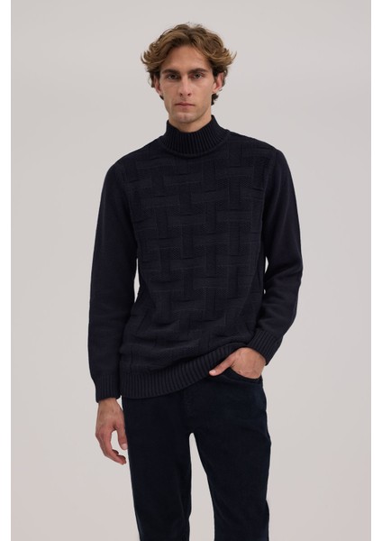 Lacivert Slim Fit Yarım Balıkçı Yaka Erkek Triko fiyatları