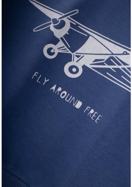 Planör Baskılı Sweatshirt Takım 2-10 Yaş Indigo Mavi modelleri