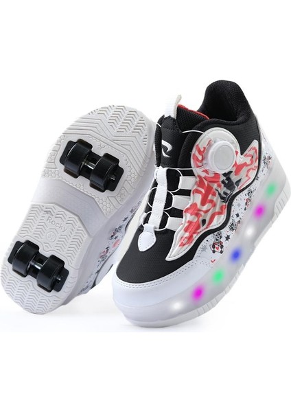 Flames Çocuk Patenli, Işıklı Rahat Beyaz-Siyah Spor ve Günlük Ayakkabı&sneaker | Yeni Model Tarz Patenli Kaykay Ayakkabı