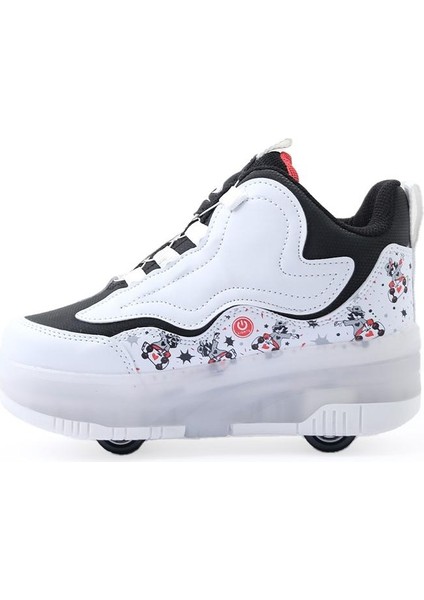 Flames Çocuk Patenli, Işıklı Rahat Beyaz-Siyah Spor ve Günlük Ayakkabı&sneaker | Yeni Model Tarz Patenli Kaykay Ayakkabı modelleri