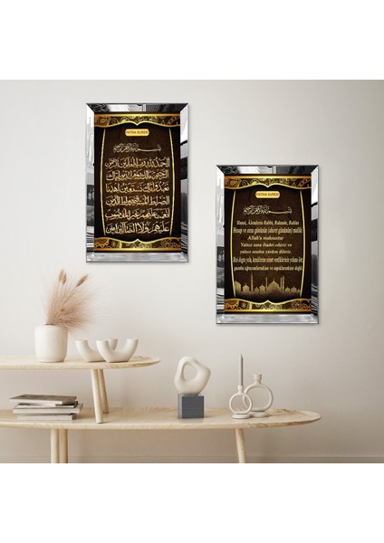 Gümüş Aynalı Pleksi Çerçeveli Fatiha Suresi ve Meali Ikili Mdf Tablo Seti fiyatları