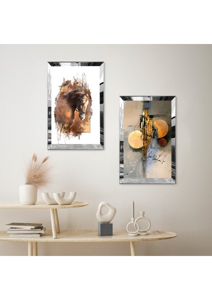 Gümüş Aynalı Pleksi Çerçeveli Beyaz Arka Planlı Modern Soyut Çizim Tablo Ikili Mdf Tablo Seti fiyatları
