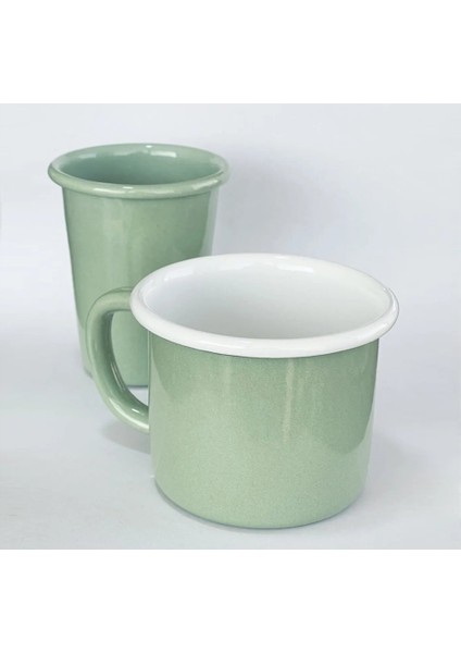 Dışı Yeşil Içi Beyaz Emaye Kupa Büyük 350ML modelleri