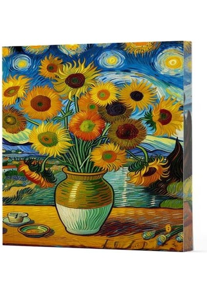 Van Gogh 10 - Ayçiçekleri Çizgili Yan Boyamalı Defter