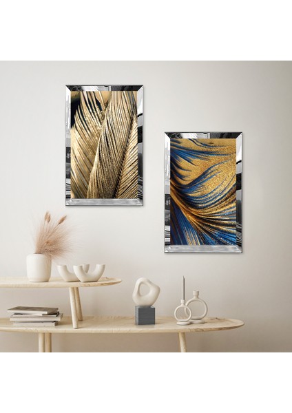 Gümüş Aynalı Pleksi Çerçeveli Gold Püskürtmeli Modern Ikili Mdf Tablo Seti fiyatları