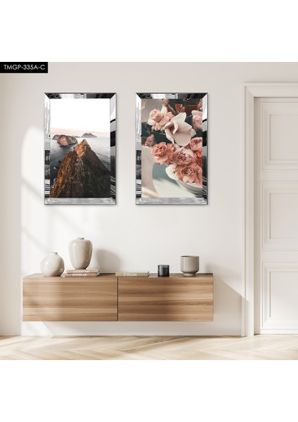 Gümüş Aynalı Pleksi Çerçeveli Deniz Manzaralı Ikili Mdf Tablo Seti