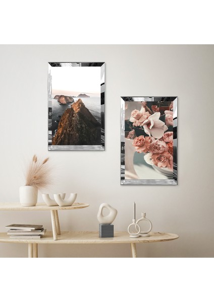 Gümüş Aynalı Pleksi Çerçeveli Deniz Manzaralı Ikili Mdf Tablo Seti fiyatları
