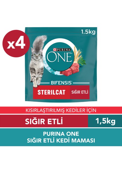 Sterilised Sığır Etli Kısırlaştırılmış Kedi Maması 1,5 Kgx4