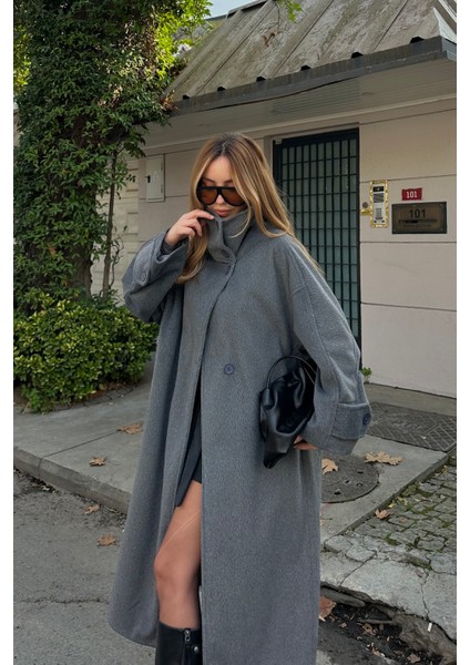 Gri Vittoria Düğmeli Yaka Kaban - 2511 fırsatları