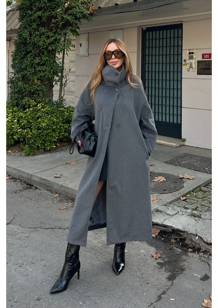 Gri Vittoria Düğmeli Yaka Kaban - 2511 indirimleri