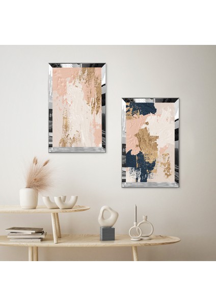 Gümüş Aynalı Pleksi Çerçeveli Renkli Arka Planlı Ikili Mdf Tablo Seti fiyatları