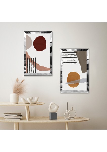 Gümüş Aynalı Pleksi Çerçeveli Beyaz Arka Planlı Dekoratif Soyut Taş Desenli Ikili Mdf Tablo Seti fiyatları