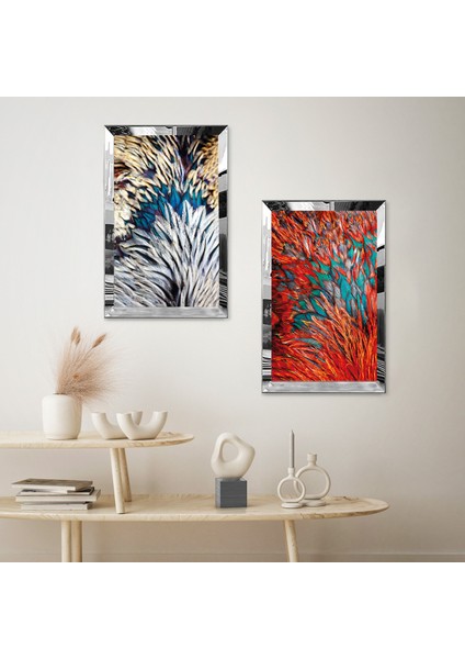 Gümüş Aynalı Pleksi Çerçeveli Turuncu Beyaz Çiçekler Ikili Mdf Tablo Seti fiyatları