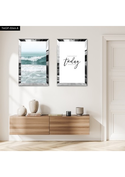 Gümüş Aynalı Pleksi Çerçeveli Hırçın Deniz Manzaralı Dekoratif Ikili Mdf Tablo Seti