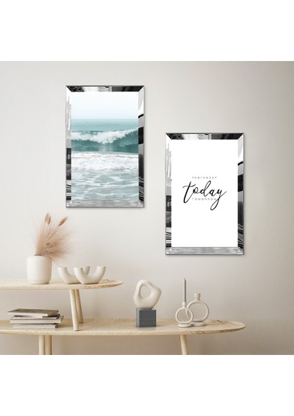 Gümüş Aynalı Pleksi Çerçeveli Hırçın Deniz Manzaralı Dekoratif Ikili Mdf Tablo Seti fiyatları