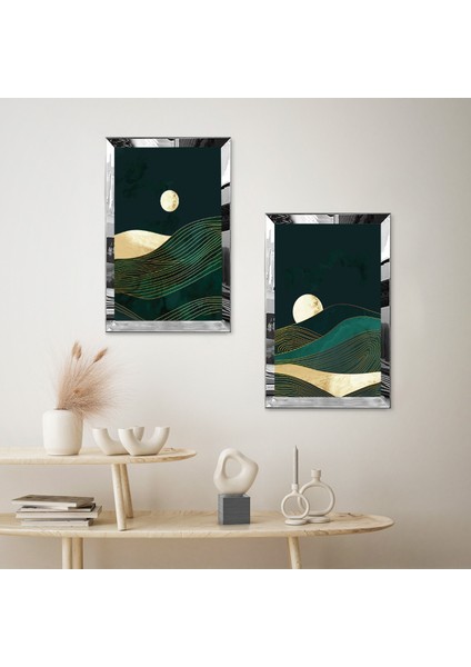 Gümüş Aynalı Pleksi Çerçeveli Gece Dağ Manzaralı Modern Ikili Mdf Tablo Seti fiyatları