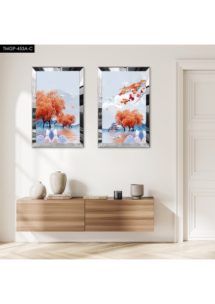Gümüş Aynalı Pleksi Çerçeveli Turucu Ağaç Ikili Mdf Tablo Seti