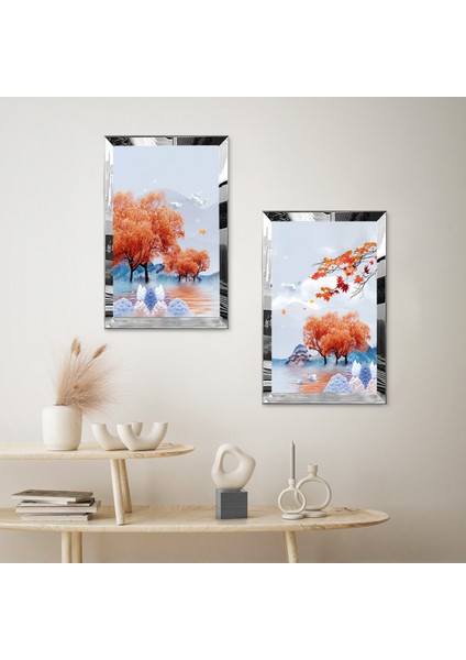 Gümüş Aynalı Pleksi Çerçeveli Turucu Ağaç Ikili Mdf Tablo Seti fiyatları