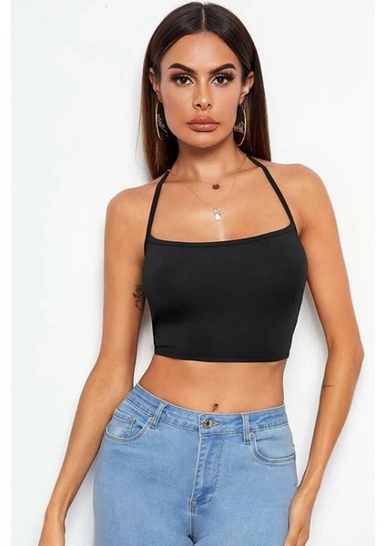 Kadın Siyah Belden Bağlamalı Şık Büstiyer – Modern ve Şık Tasarım