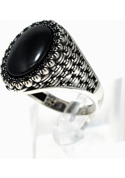 Klasik Desenli Siyah Oniks Taşlı 925 Ayar Gümüş Erkek Yüzük – Güç ve Asaletin Simgesi fırsatları