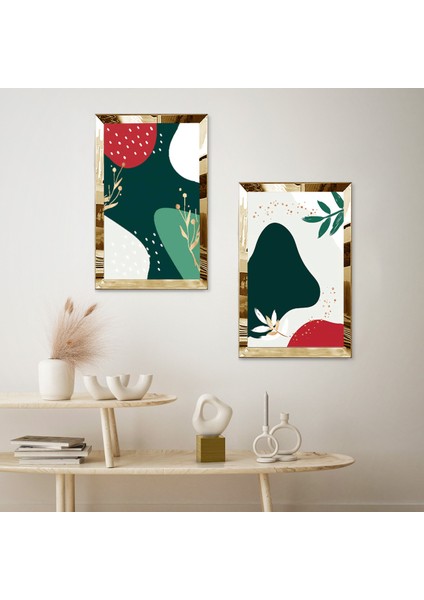 Gold Aynalı Pleksi Çerçeveli Beyaz Arka Planlı Renkli Şekiller Ikili Mdf Tablo Seti fiyatları