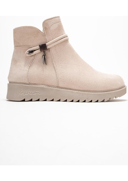 Sade Fermuarlı Aksesuarlı Düz Bot Bej Süet fiyatları