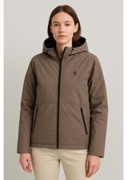Kadın Kapüşonlu Şardonlu Paraşüt Mont – Su Geçirmez Fermuarlı Dış Giyim 1019 V